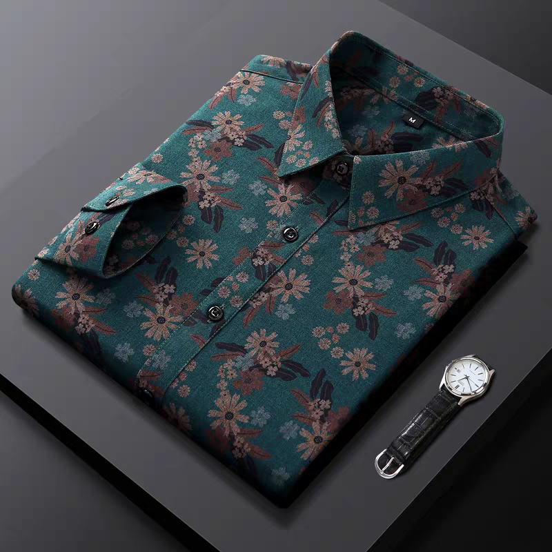Men’s Teal Green Floral Printed Shirt