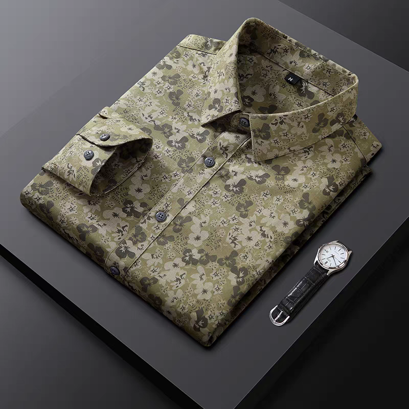 Men’s Olive Green Floral Printed Shirt