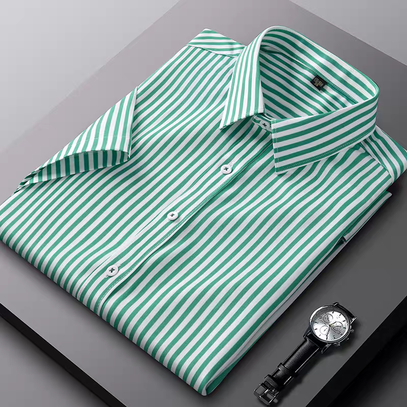 Men’s Green & White Striped Formal Shirt