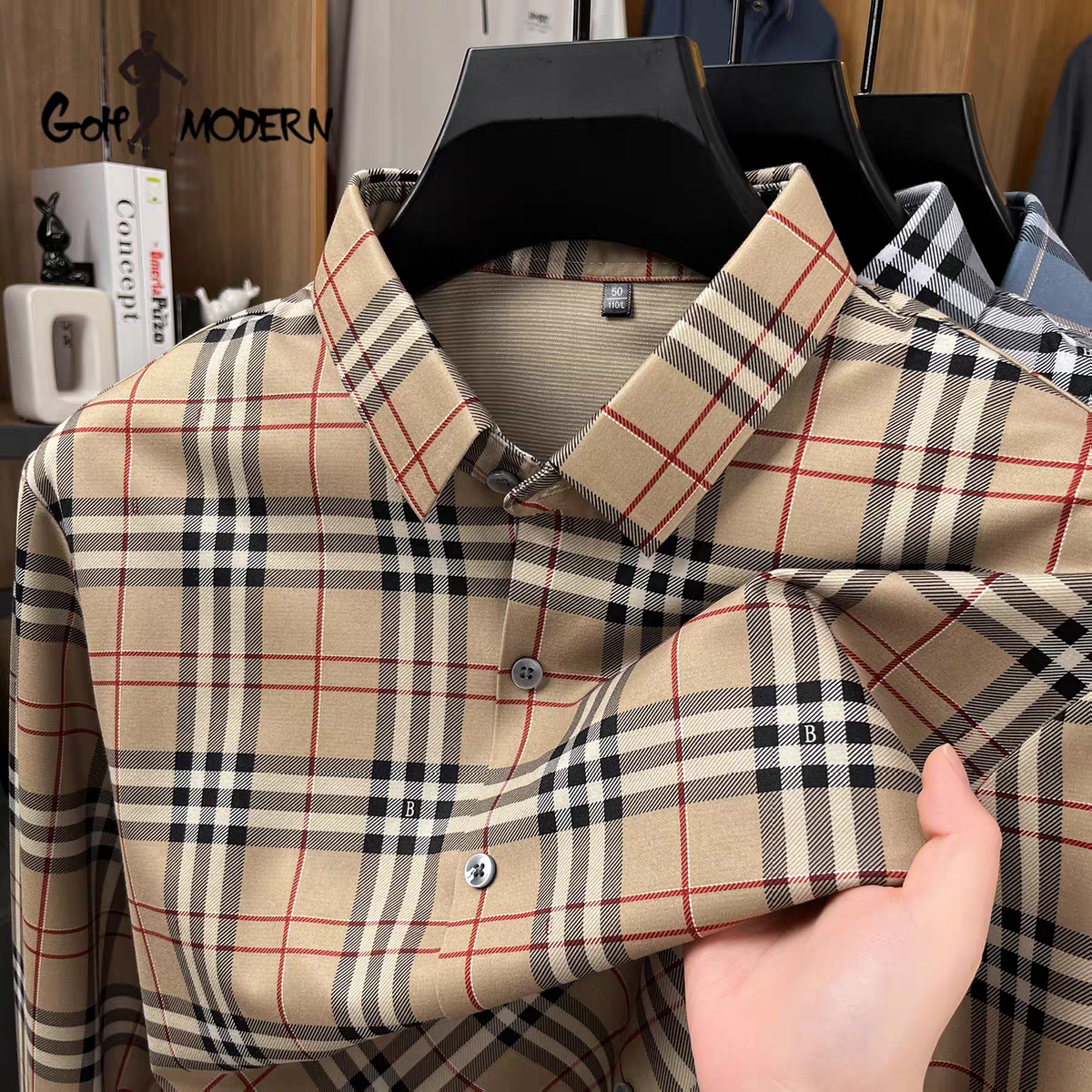 Men’s Beige Checkered Shirt