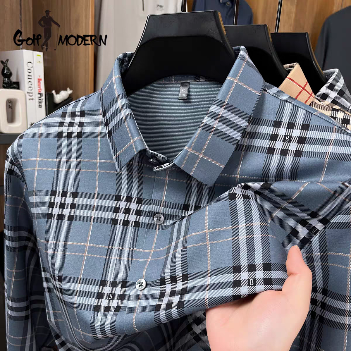 Men’s Blue-Grey Checkered Shirt
